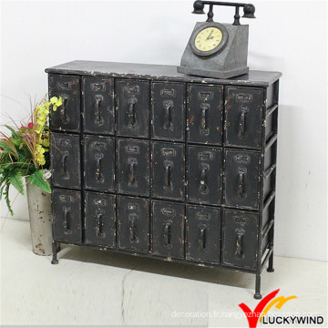 Shabby Chic Vintage Industrial 18 tiroirs Black Metal Cabinet